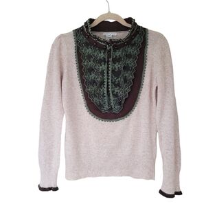 Alberto Makali Beige Pink Knit Sweater With Brown Green Lace Neck